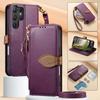 PU Leather Leaf Buckle Multi-function Wallet Case for OPPO/VIVO/Redmi/Google 3 Card Slots + Zip Coin Pocket + Stand & Detachable Long Shoulder Strap