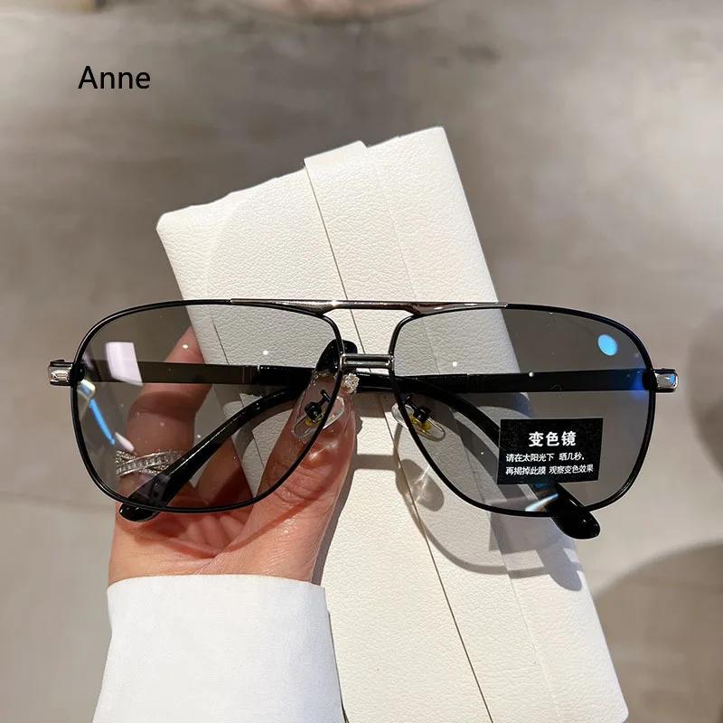 Большие винтажные солнцезащитные очки для мужчин и женщин, модные поляризованные фотохромные очки с двойной перемычкой для вождения, солнцезащитные очки