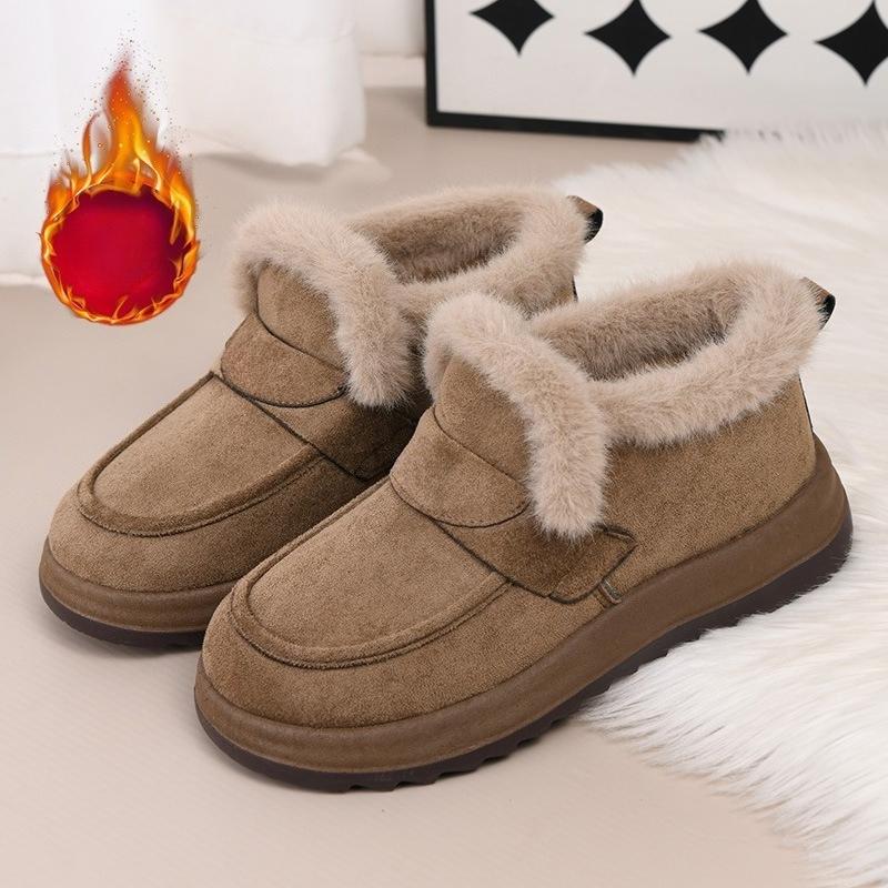Cotton Shoes Women's Padded Autumn and Winter Snow Boots Meilad Women's Cotton Shoes Outside The Round Head Flat Bottom Mum Shoes Outdoor Winter Shoes