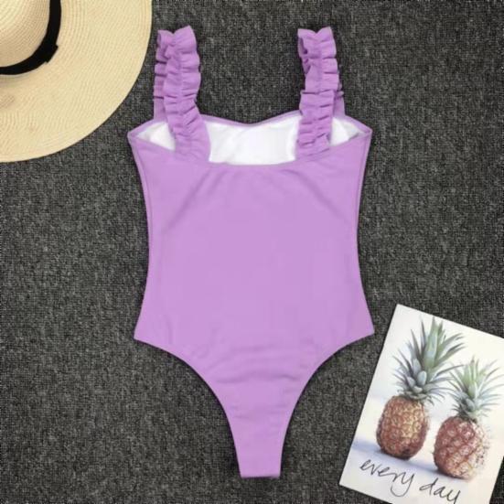 Lady Swimwear Solid Color Whorl Ruffled Monokini for Bright Summer Beach