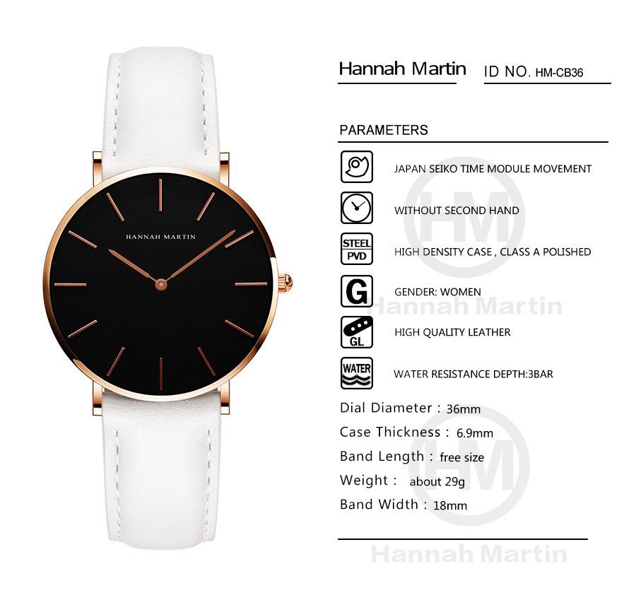 Women's Waterproof Quartz Watch with Leather Strap - Japanese Movement