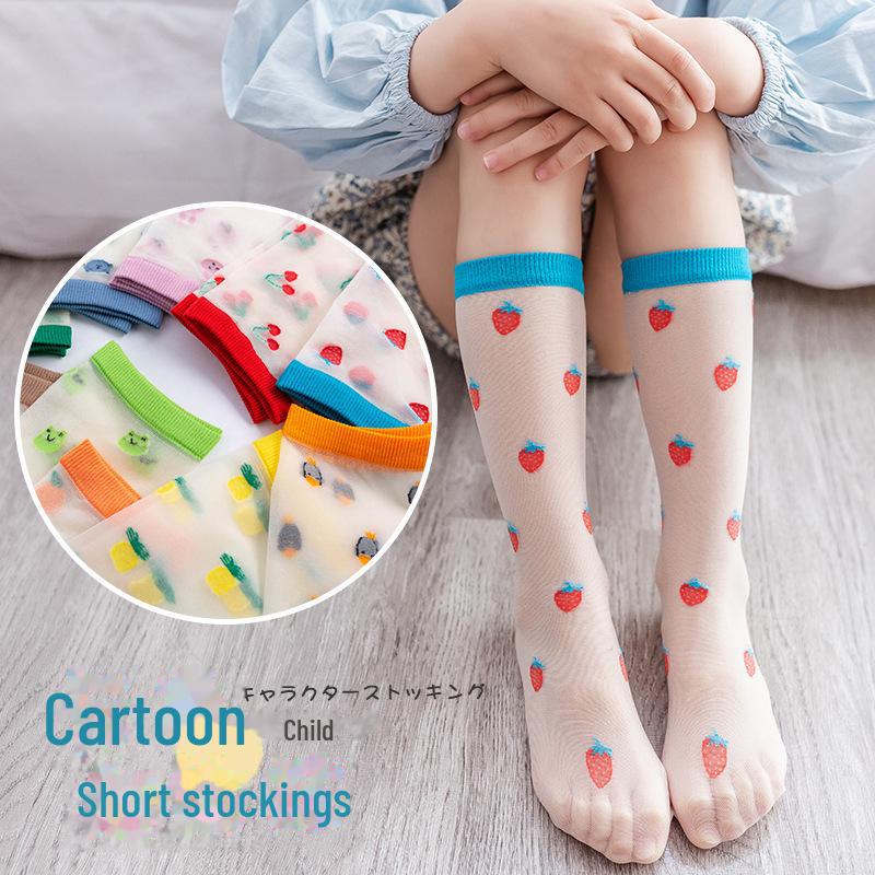 Children's Spring/Summer Thin Mid-Tube Socks – Breathable, Sweat-Absorbent, Anti-Mosquito Stockings for Girls