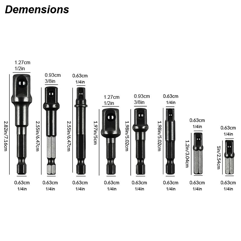 1/4 Hex Shank Socket Adapter Set for Electric Screwdriver Conver To Impact Driver 1/2 3/8 1/2 Square Head Converter Power Tool