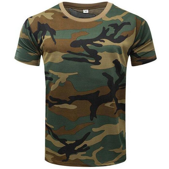 Mens Military Tactical Camouflage Camo T-Shirt Army Combat Summer Muscle Tee Top