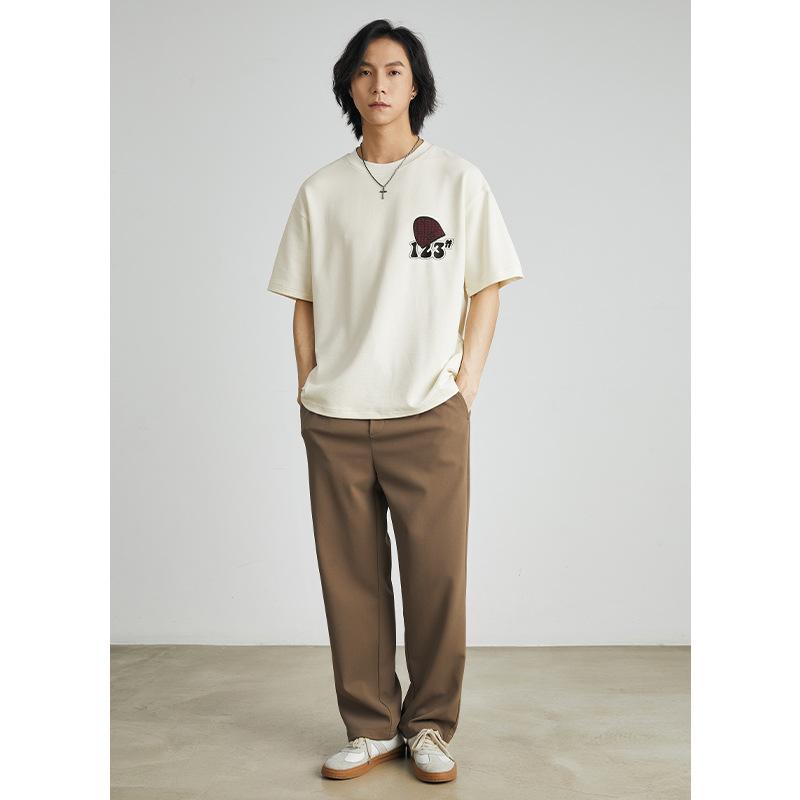 Мужская футболка с вышитым принтом из мультфильмов, модная брендовая модная футболка с короткими рукавами, летняя свободная тяжелая мужская и женская футболка с половиной рукавов в одном стиле