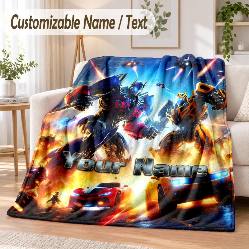 Transformers Custom Name Flannel Throw Blanket Soft Warm for Sofa Bed Indoor Home Use
