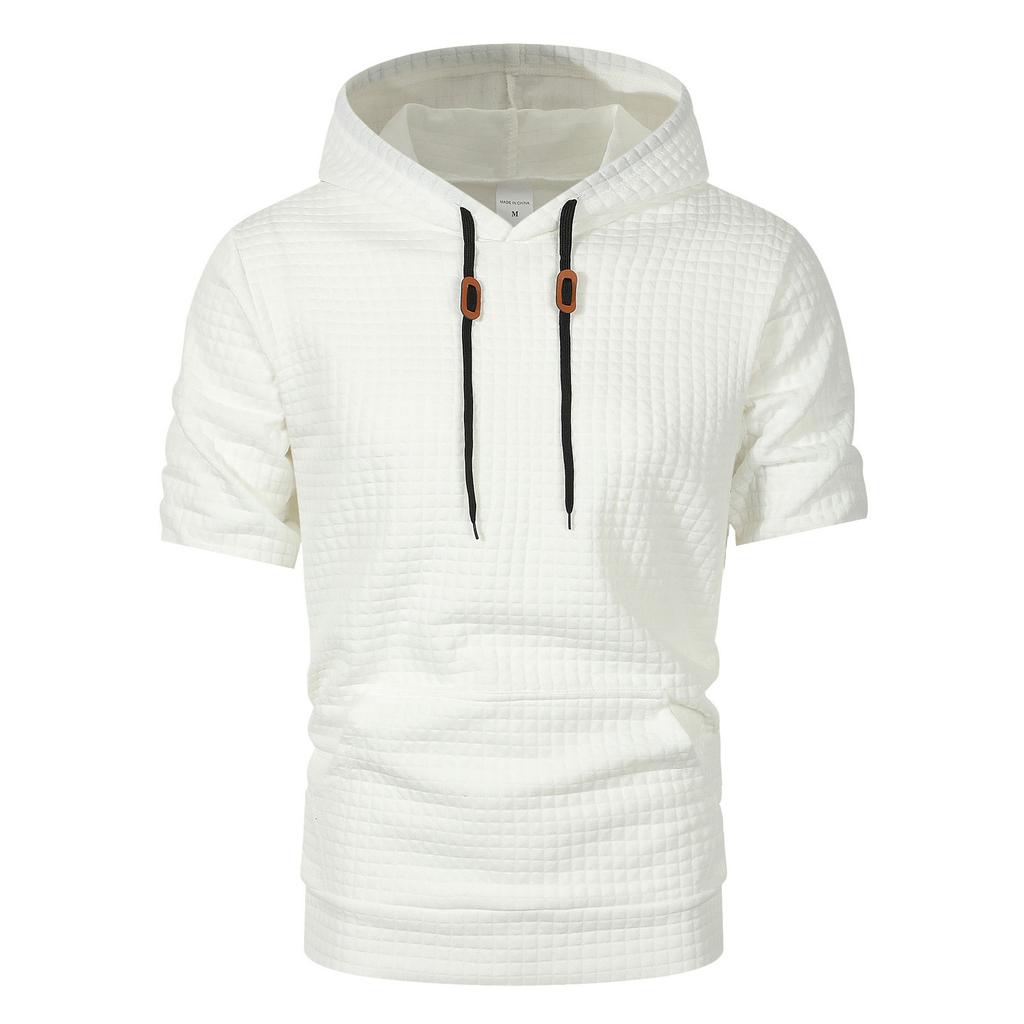 Men's Summer Hooded Short Sleeve T-Shirt Casual Hooded Drawstring T-Shirt
