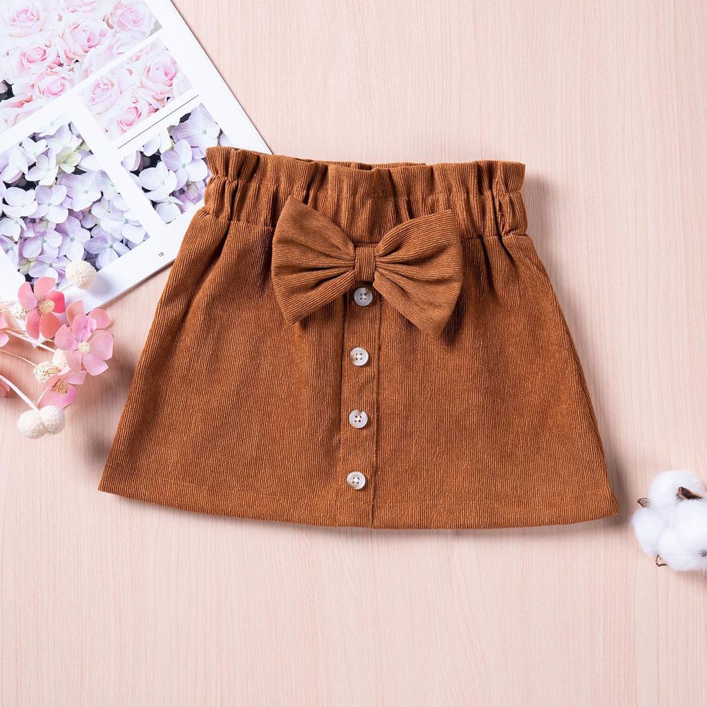 Детская мода Повседневная юбка Однотонная с бантом Однобортная Короткая юбка