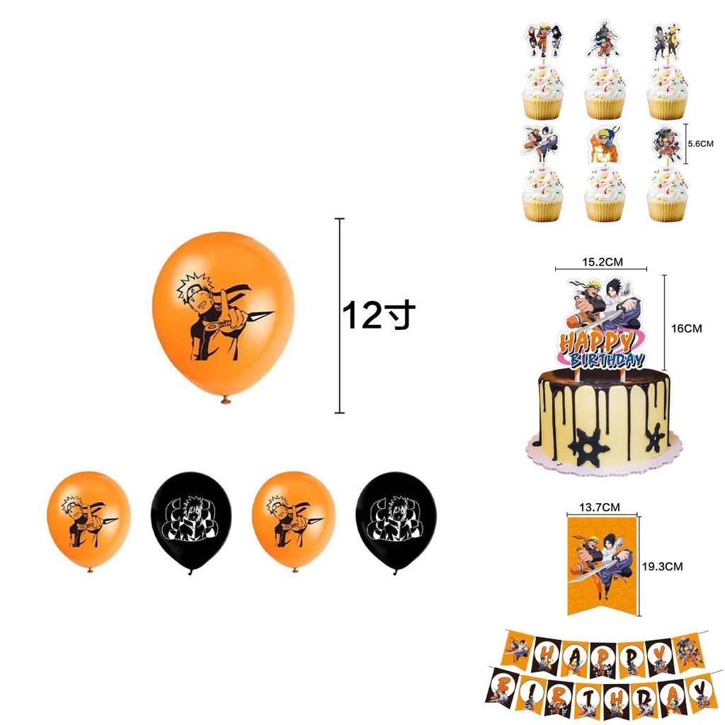 Набор принадлежностей для тематической вечеринки ниндзя Наруто для детей и взрослых. Идеально подходит для дней рождений и семейных развлечений.