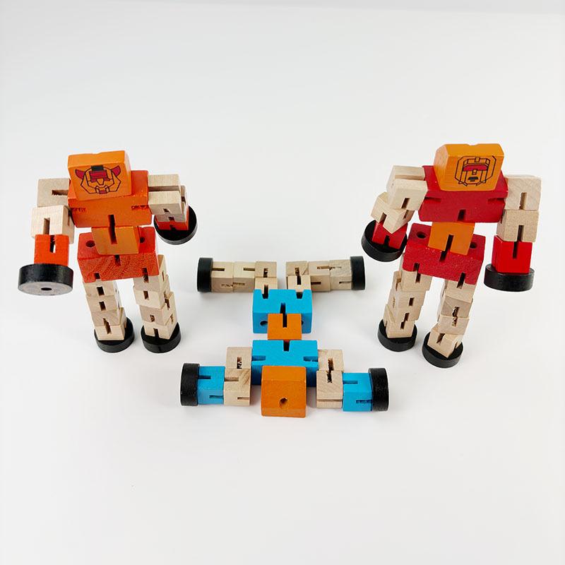 Best-Selling Wooden Transformer Cube Robot: Educational Building Blocks Toy for Kids