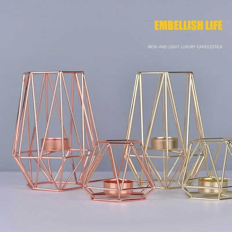 Polygonal Geometry Iron Candlestick Handicraft Simple Aromatherapy Candle Base Metal Ornaments Candlestick Container Hogar