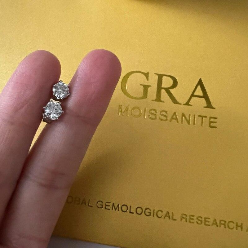 BagueRingen настоящие серьги-гвоздики с муассанитом 0,5-1 карата D для женщин, наивысшее качество, сверкающие свадебные украшения из стерлингового серебра 925 пробы