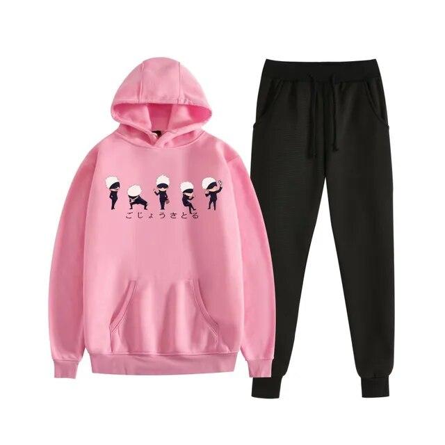Fashion Autumn/Winter Anime Jujutsu Kaisen Harajuku Streetwear Men's Suit Fleece Hoodie + Trousers Thick Warm Sports Suit