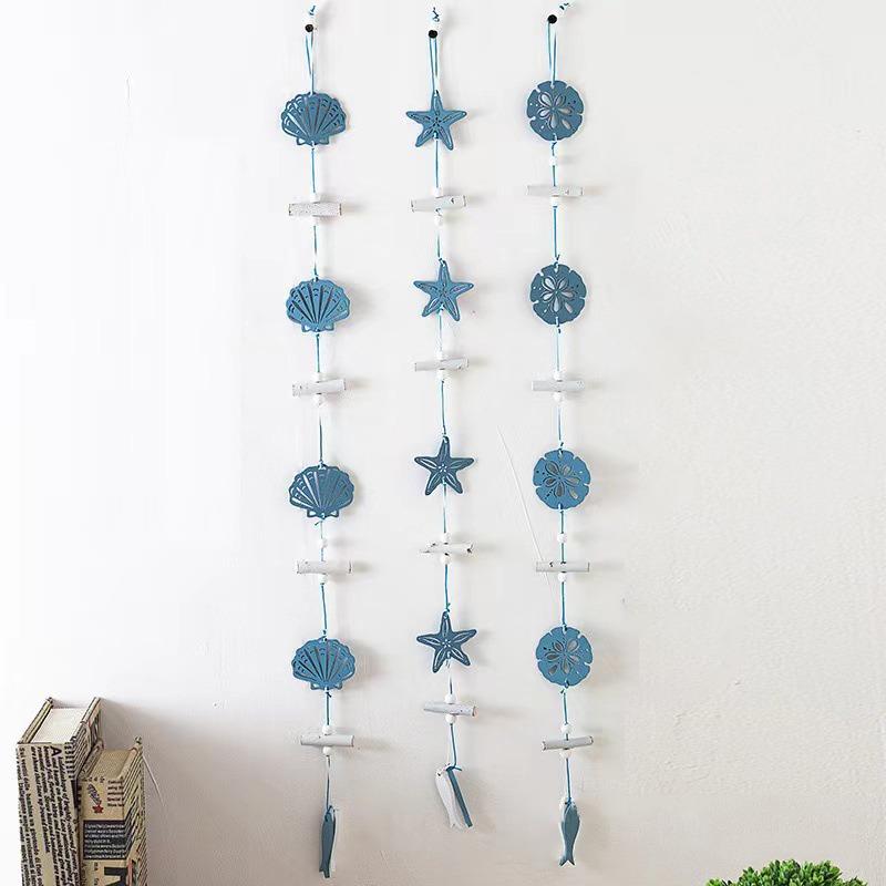Studio Props Wall Hanging Hand Made Mediterranean Starfish Hung Fish Nautical Decor Hang Wood Marine Pendant For Home Decoration