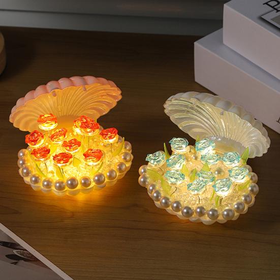 Роза Ночник Цветок Лампа Ракушка Свет Роза Спальня Настольные Лампы Теплый Свет Атмосферы Уникальные Подарки для Женщин Ее Подруги Жены