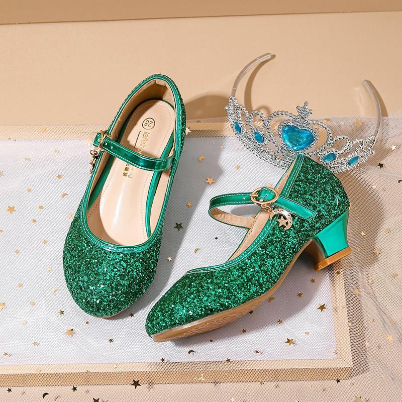 Girls Glitter Princess Shoes Low-Top Hook-and-Loop Party Performance Soft Sole Crystal