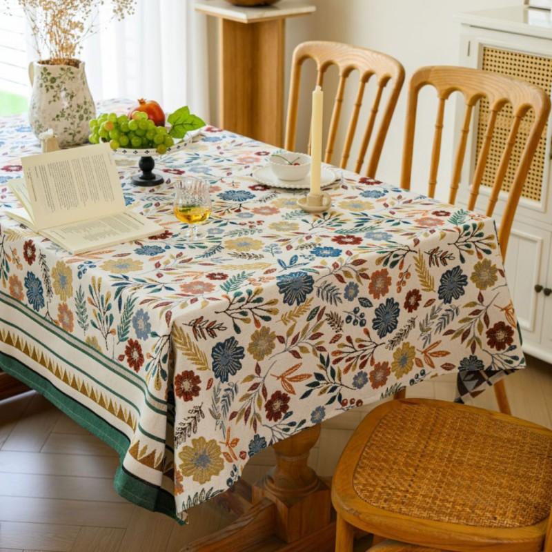 American Style Rectangle Tablecloth Floral Jacquard Fabric Decorative Table Cover Dining Room