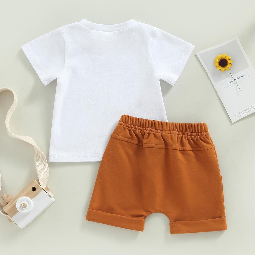 Infant Baby Boys Summer Clothes Sets Outfits Letter Print Short Sleeve T-Shirt and Stretch Casual Rolled Shorts Set