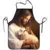 1pc, Jesus and Little White Lamb Pattern Themed Printed Apron, Kitchen and Catering Apron, Suitable for Cooking, Baking, Grilling, Housework, Kitchen