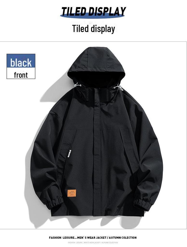 Мужская повседневная ветрозащитная куртка с капюшоном - свободный крой, эластичный шнурок, однотонный цвет, большой размер, модный верх