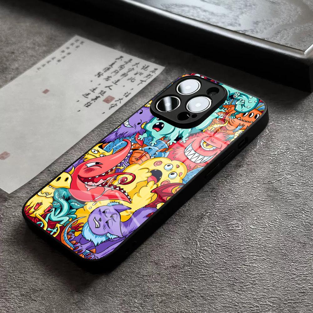 Чехол для телефона 'Вечеринка монстров' для iPhone 17 Pro Max 14 Pro 15 12 11 13 Mini X XR XS 16 Plus SE Стеклянная крышка
