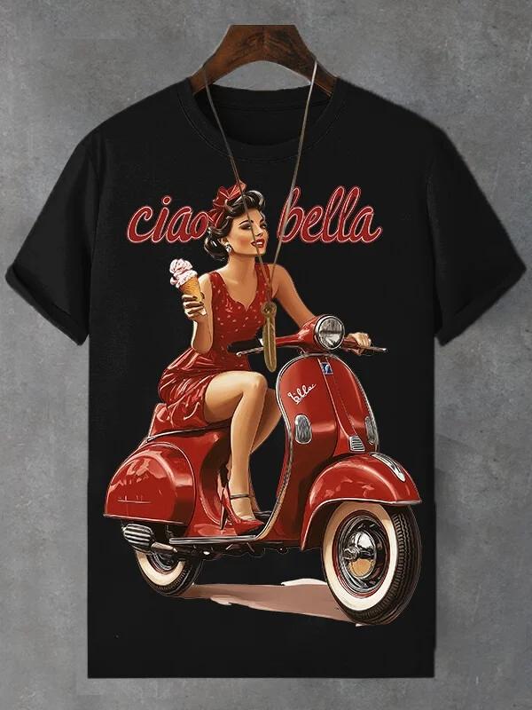 Летний Новый Модный Тренд Футболка Ciao Bella С Принтом Букв Простые Повседневные Футболки с Коротким Рукавом Streetwear Унисекс Футболки Y2k Топы