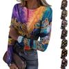 Женская футболка с облегающим низом, модная повседневная с градиентным принтом, пуловер с круглым вырезом и длинными рукавами