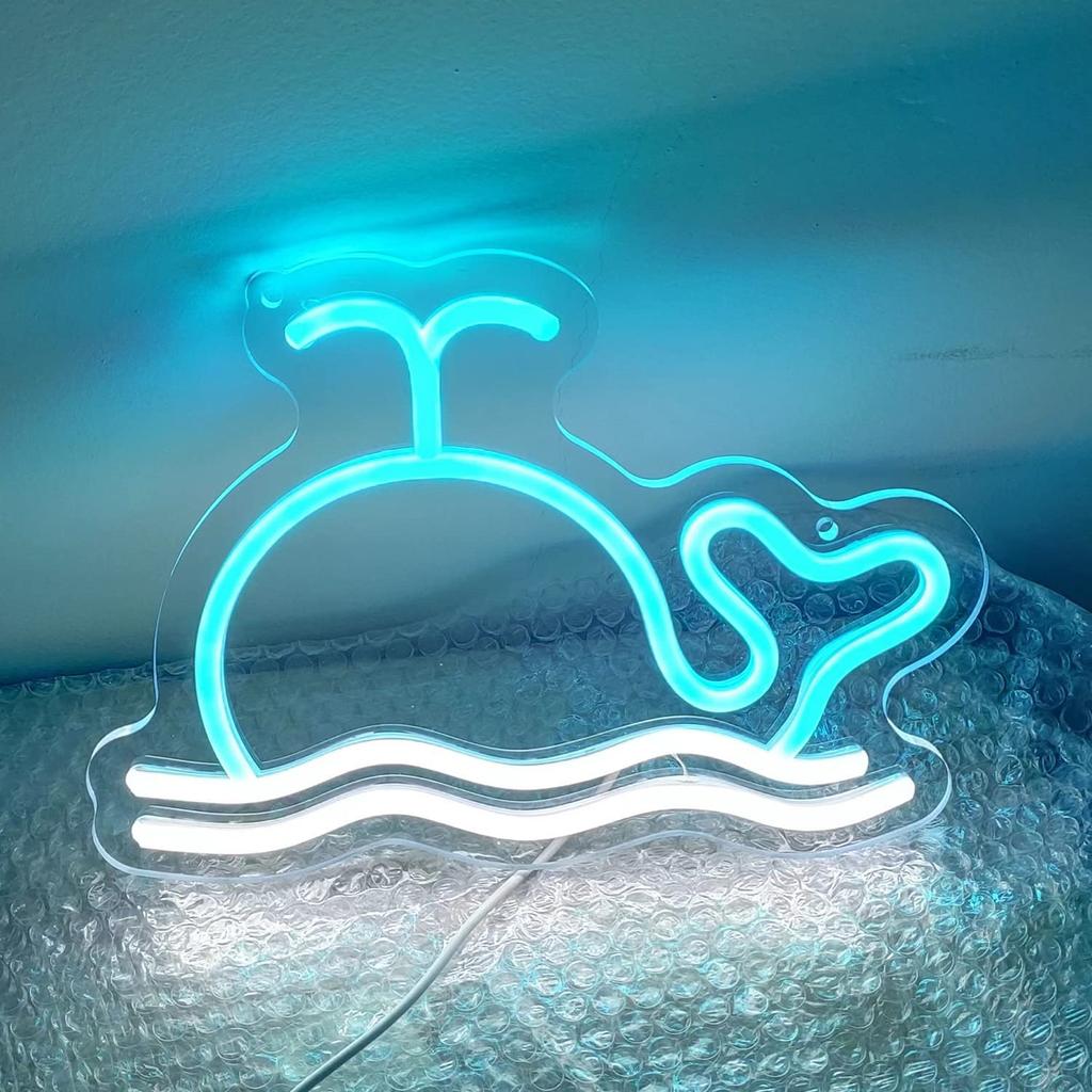 Neon Sign 28x20CM Cute Whale Neon LED Neon Sign Store Decoration Sign Bedroom Decor Wall Hanging Sign Art Wall Decor Blue Neon Birthday Gift Girls