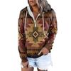 Autumn Winter Long Sleeve Drawstring Print Hoodie Women Casual Zip Pullover Sweatshirt with Pocket