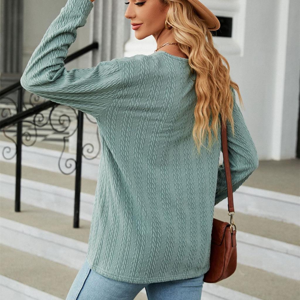 HNXC Женские модные повседневные осенне-зимние однотонные блузки и рубашки с v-образным вырезом и длинным рукавом с принтом