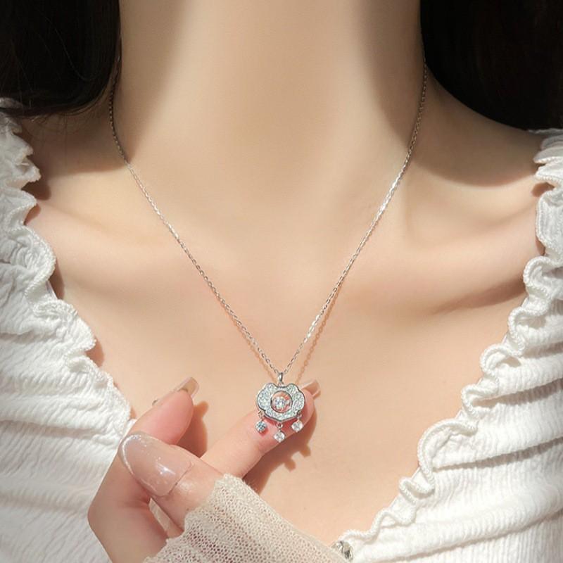 2026 Chinese Style Lucky Peace Lock Necklace Women Sparkling Zircon Clavicle Chain Elegant Choker
