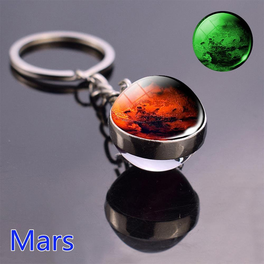 Sun Earth Double Side Glass Ball Nebula Moon Keychain Solar System Planet Keyring Luminous