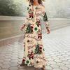 LYRIA Christmas Theme Long Sleeve Round Neck Dress Elegant Commute Style Polyester Fabric Printed Pattern Color Block Autumn Winter