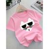 Европейские размеры Милая футболка с рисунком мультяшного кота, короткий рукав, для девочек | Повседневный летний топ, дышащий и удобный, обычный крой, круглый вырез