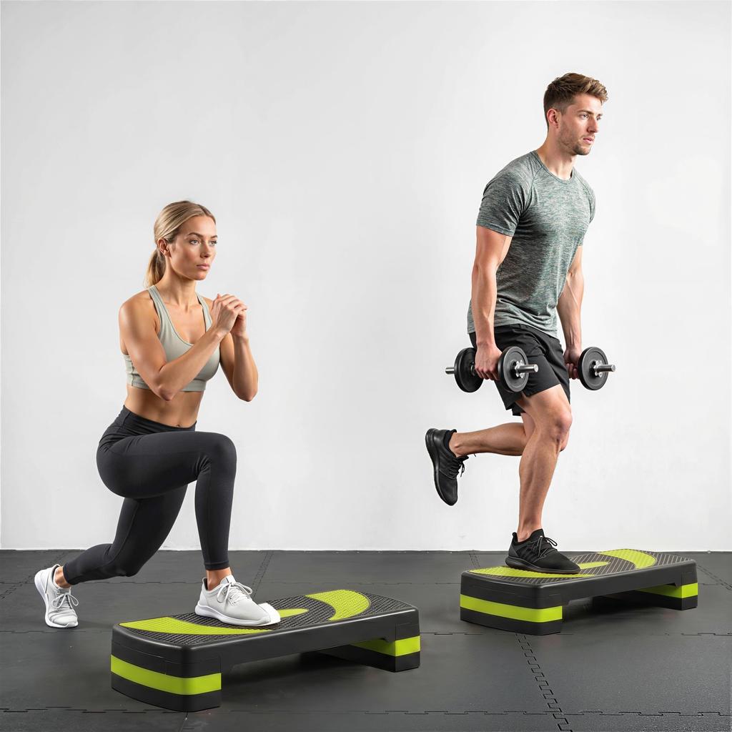 Aerobic Stepper, Height-Adjustable, for Indoor and Outdoor Use, Load Capacity up to 150 kg, 80 x 31 x 10-20 cm, Green