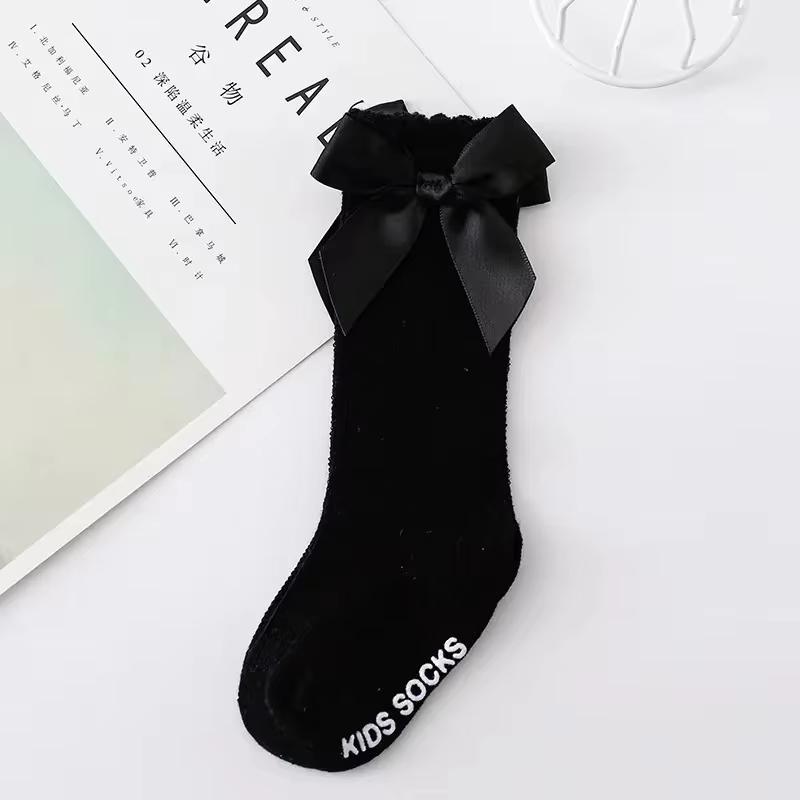 Детские гольфы с большим бантом до колена Весна Осень Детские домашние гольфы до середины икры Принцесса Напольные носки Детские Малышовые Нескользящие чулки 0-3 года