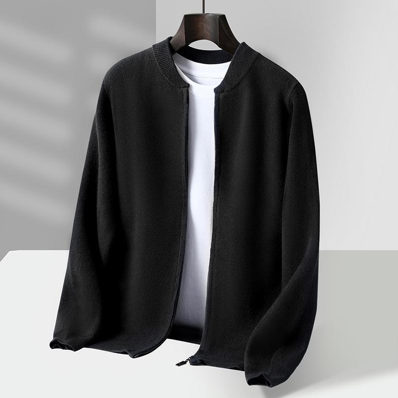 Мужской кардиган с воротником-стойкой из 100% шерсти - Толстый зимний жакет из кашемировой вязки
