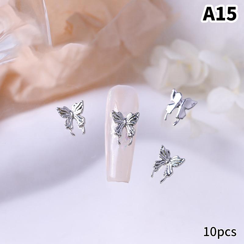 10 шт./пакет в форме бабочки, звезда, цветок, подвеска для ногтей, серебряный сплав для ногтей, жемчужные украшения, аксессуары, принадлежности для ногтей