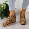 Fashion Women Leopard Pointed Toe Ankle Chelsea Boots Suede Mid Heels Shoes 2024 Winter Designer New Party Shoes Pumps Trend Femme Shoes