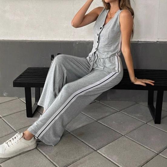 Женские костюмы-двойки Топ-жилет с V-образным вырезом на пуговицах Широкие брюки
