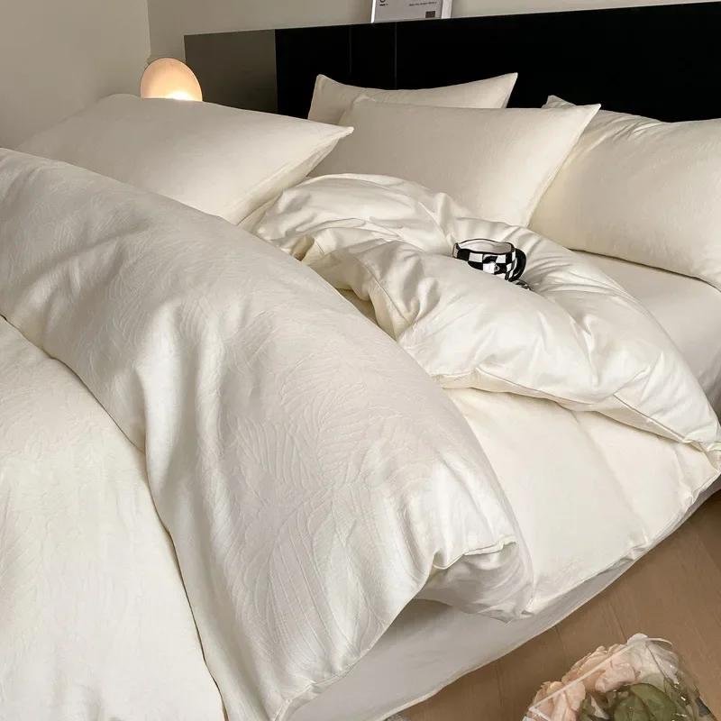 Легкий Роскошный Мягкий Плотный 100% Хлопок Комплекты Простыней Сатин Жаккард Шелковистый Постельный Комплект на Сезоны Односпальная Двуспальная Кровать Комфортный Комплект