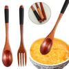 Style Handmade Portable Desserts Condiment Spoon Fork Cutlery Set Wooden Natural Tea Scoops