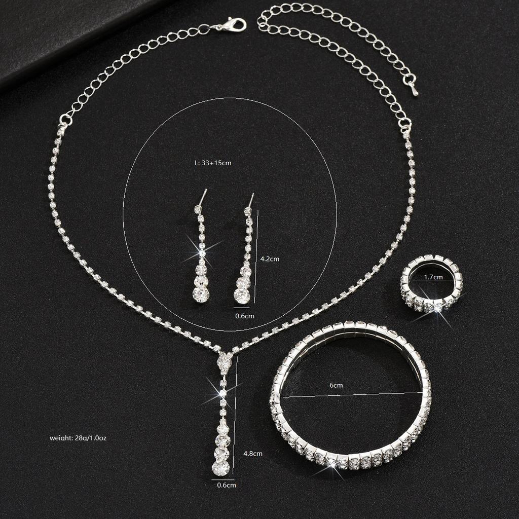 2026 Simple Bridal Jewelry Set Ornaments Light Luxury Zircon Necklace Earrings Bracelet Set Multi-color Selection