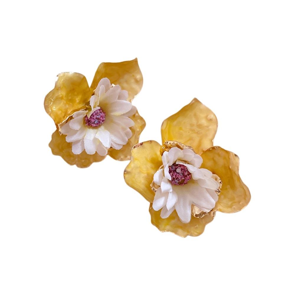 Iron Cloth Colorful Flower Earrings Korean Style Floral Ear Studs Exaggerated Ear Pendant Daily