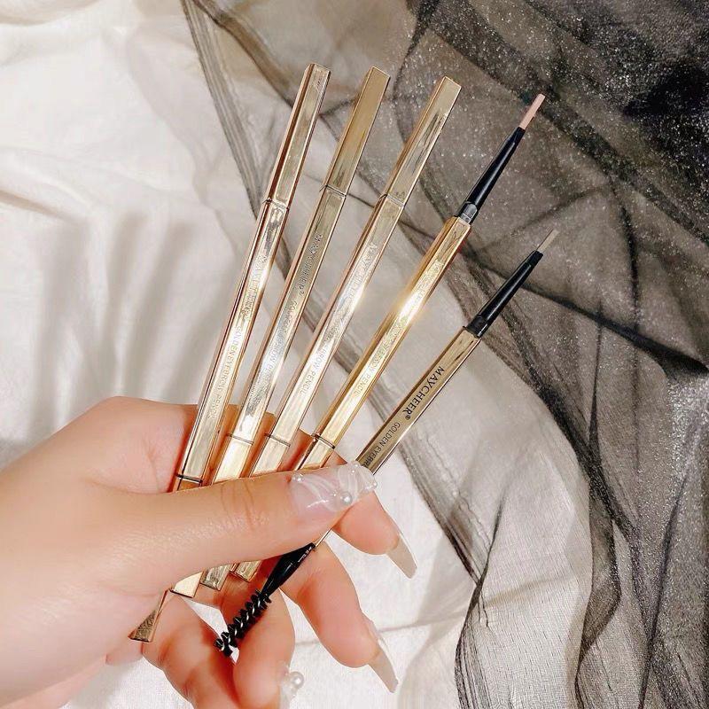 Треугольный карандаш для бровей с двойной головкой, не размазывает натуральную трехмерную, прочную, водонепроницаемую и устойчивую к поту студенческую косметику, красоту