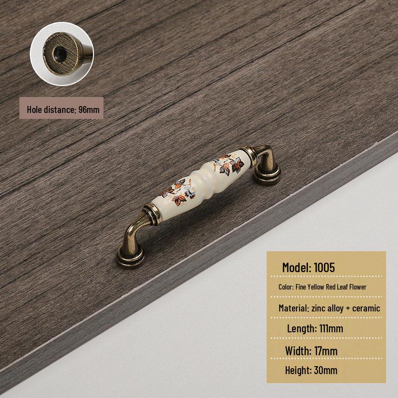 Античная коричневая, красная и зеленая керамическая ручка для ящика шкафа в стиле кантри с листом