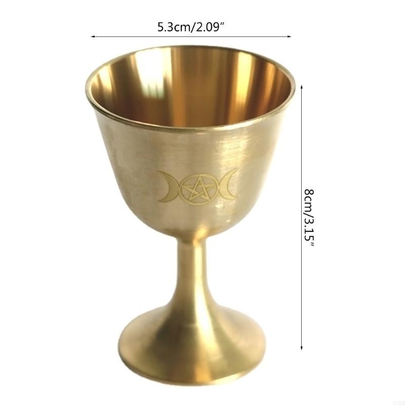 62KD Ritual Cup Altar Goblet Wicca Gold Plating Brass Ceremony Moon Divination Astrological Tool Witchcraft Prop Supplies