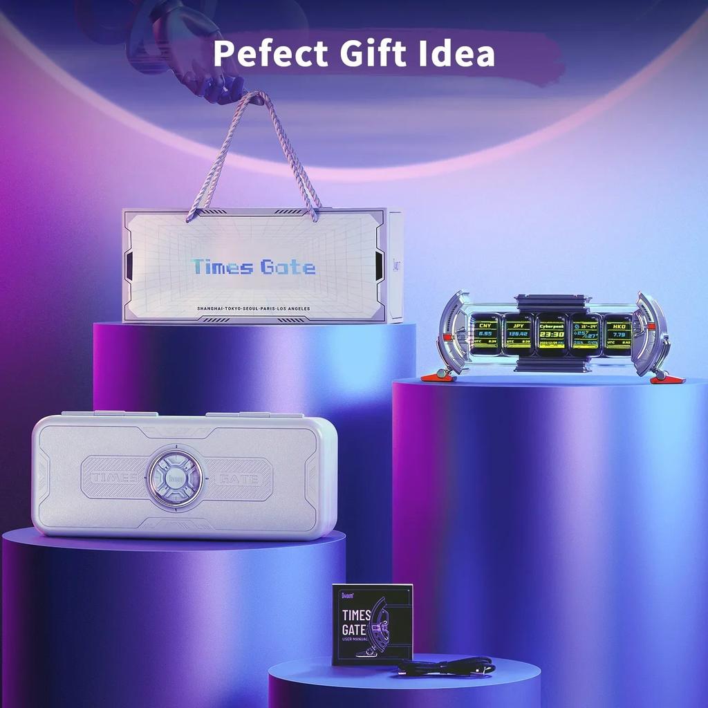 8-битная пиксельная игра Times Gate с ретро неоновыми часами, управление через смарт-приложение, 128x128 IPS экран, идеальный декор для домашнего рабочего стола