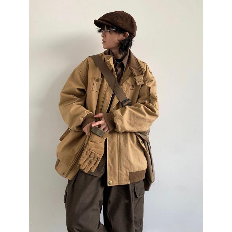 Autumn Oversize Bomber Jacket Men Vintage Baggy Coat Fashion Korean Streetwear Zip Up Outerwear Clothing Tops Male