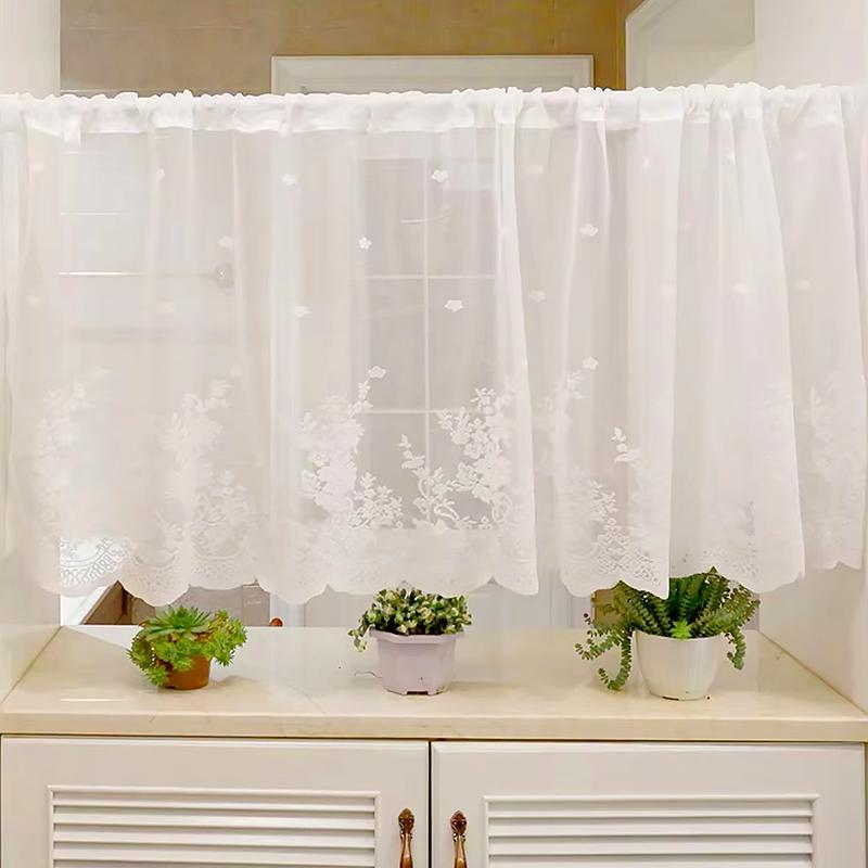 1Pc Through Pole Style Rural Style Curtain Half Blackout Double Row Lace Modern Partition Door Curtain Multiple Sizes Lace